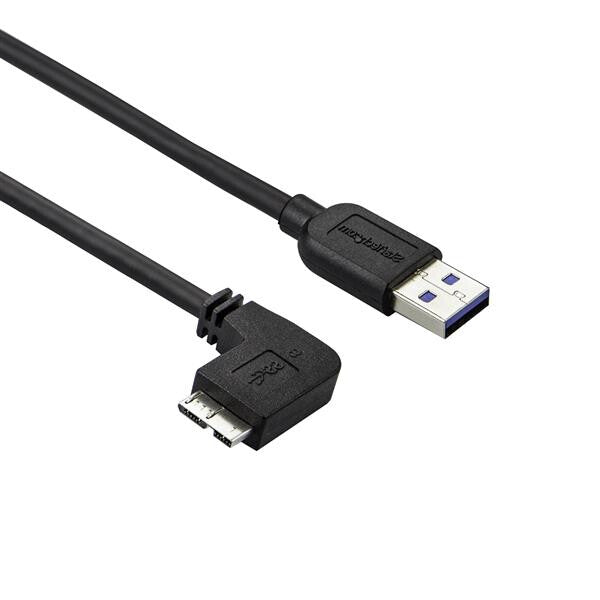 StarTech.com Slim Micro USB 3.0 Cable – M/M – Left-Angle Micro-USB – 0.5m (20in)