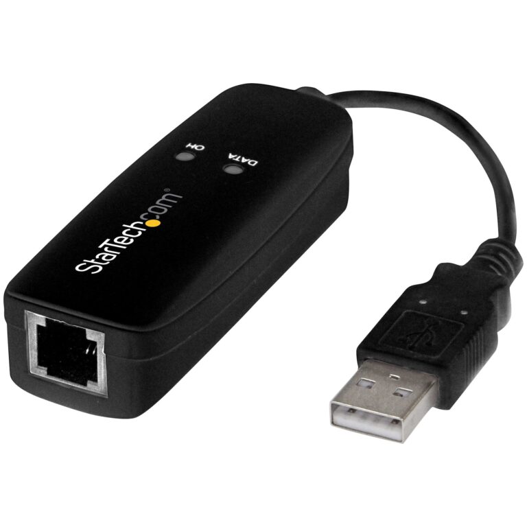 StarTech.com USB 2.0 Fax Modem – 56K External Hardware Dial Up V.92 Modem/ Dongle/Adapter – Computer/Laptop Fax Modem – USB to Telephone Jack – – TAA