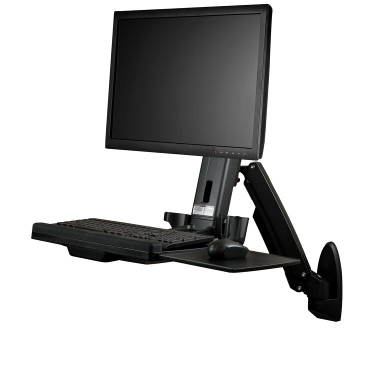 StarTech.com Wall Mount Workstation – Articulating Full Motion Standing Desk with Ergonomic Height Adjustable Monitor & Keyboard Tray Arm – – TAA
