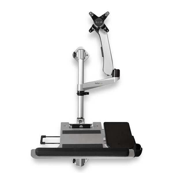 StarTech.com Wall Mount Workstation – Articulating Standing Desk w/ Ergonomic Height Adjustable Monitor Arm & Padded Keyboard Tray – 34″ VESA – TAA