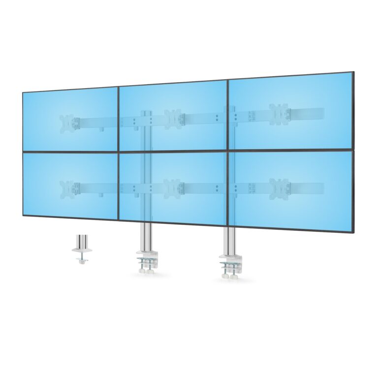 StarTech.com Six-Monitor Desk Mount with Crossbar, Up To 32-inch Computer Screens, Max 17.6lb (8kg) each, Dual Column, C-clamp/Grommet, Height