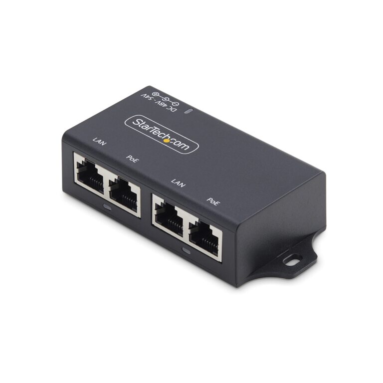StarTech.com 2-Port Gigabit Midspan PoE+ Injector, 10/100/1000Mbps, PoE+ (802.3af/at), 30W, 1Gbps Ethernet, Wall Mountable, Unmanaged Inline Power
