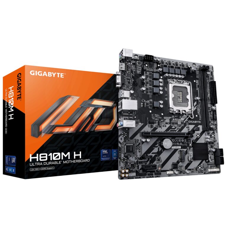 GIGABYTE H810M H Motherboard – Intel Core Ultra (Series 2) CPUs, 4+1+2 Phases VRM, up to 6400MHz DDR5, 1xPCIe 4.0 M.2, 1GbE LAN, USB 3.2 Gen 1