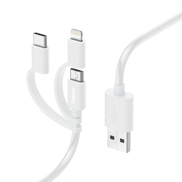 Hama 3-in-1 Multi Charging Cable, USB-A – Micro-USB, USB-C and Lightning, 1.0 m, White