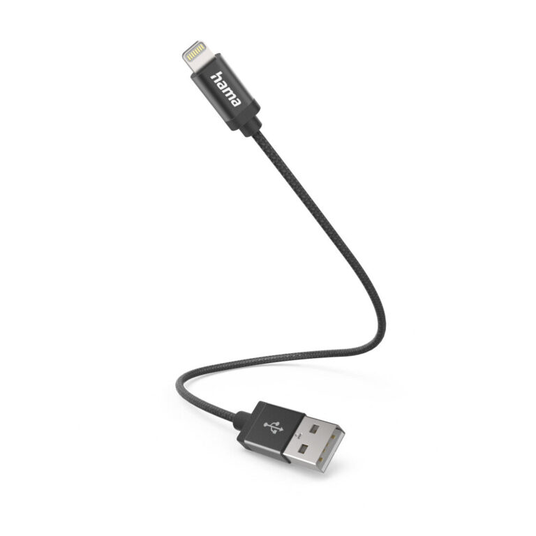 Hama Charging Cable, USB-A – Lightning, 0.2 m, Nylon, black