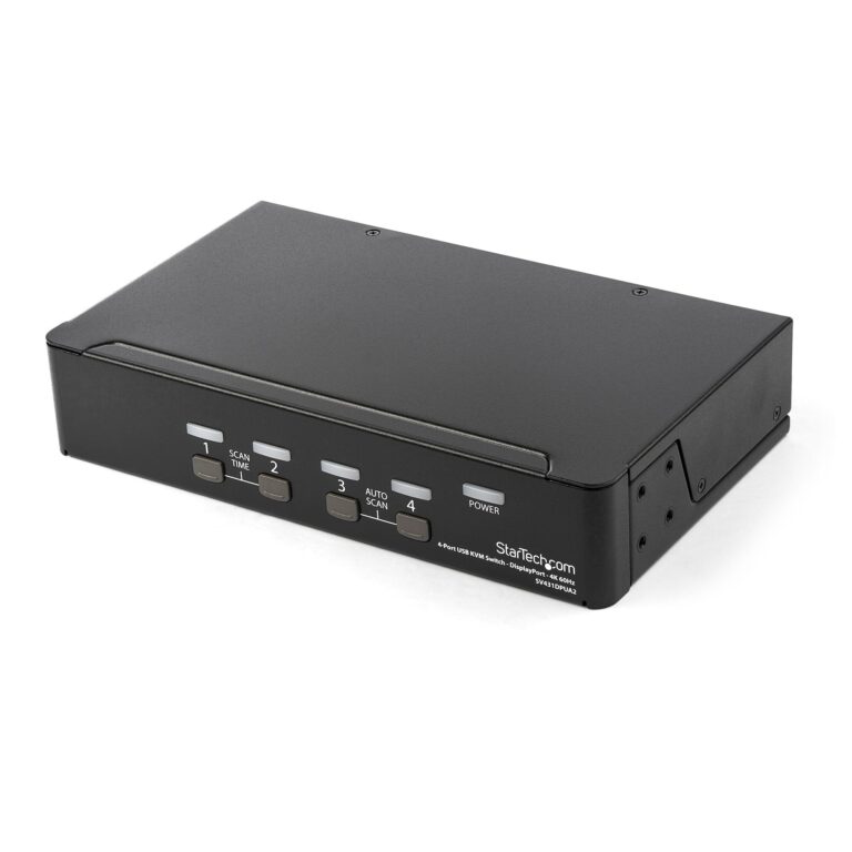 StarTech.com 4 Port DisplayPort KVM Switch – 4K 60Hz – Single Display – Dual Port UHD DP 1.2 USB KVM Switch with Integrated USB 2.0 – TAA Compliant