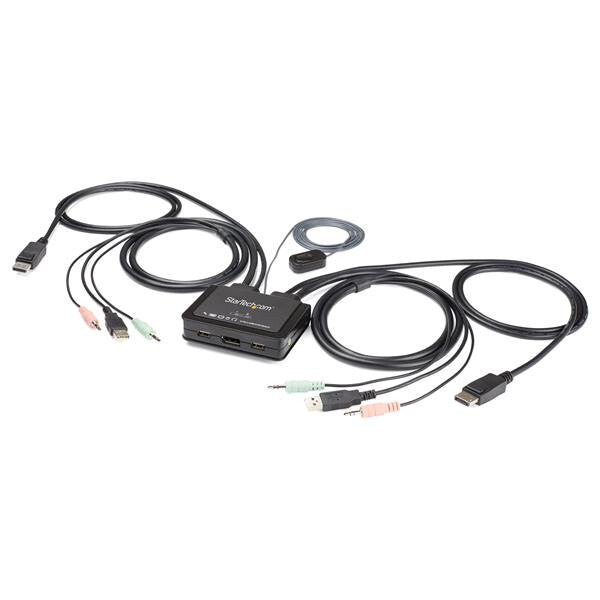 StarTech.com 2 Port DisplayPort KVM Switch – 4K 60Hz – Compact Dual Port UHD DP 1.2 USB Desktop KVM Switch with 4ft Cables & Audio – MacBook ThinkPad