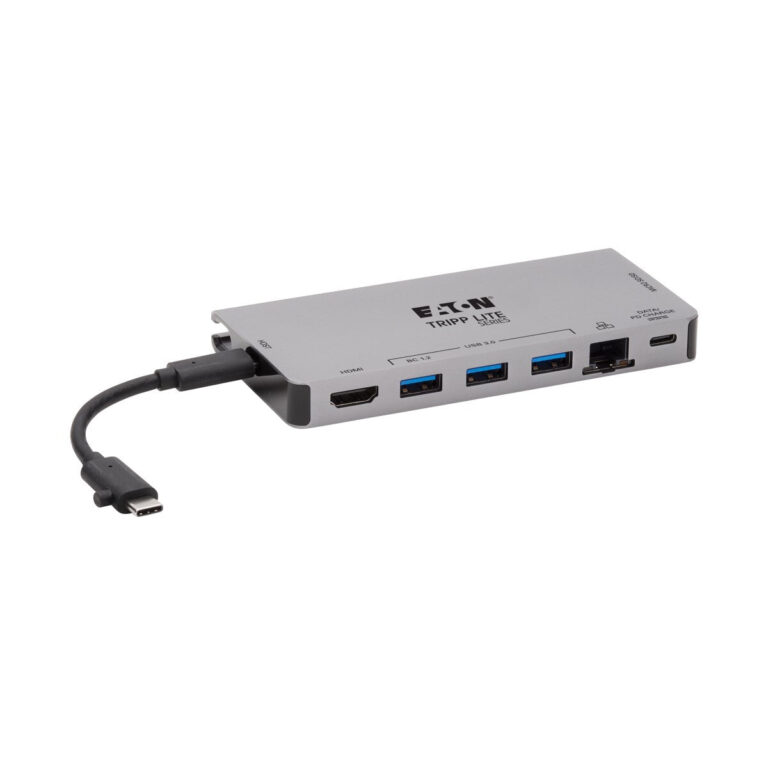 Tripp Lite U442-DOCK5D-GY USB-C Dock – 4K HDMI, USB 3.x (5Gbps), USB-A/C Hub Ports, GbE, Memory Card, 100W PD Charging, Detachable Cord