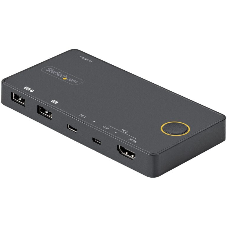StarTech.com 2 Port Hybrid USB-A + HDMI & USB-C KVM Switch – Single 4K 60Hz HDMI 2.0 Monitor – Compact Desktop and/or – Thunderbolt 3 Compatible