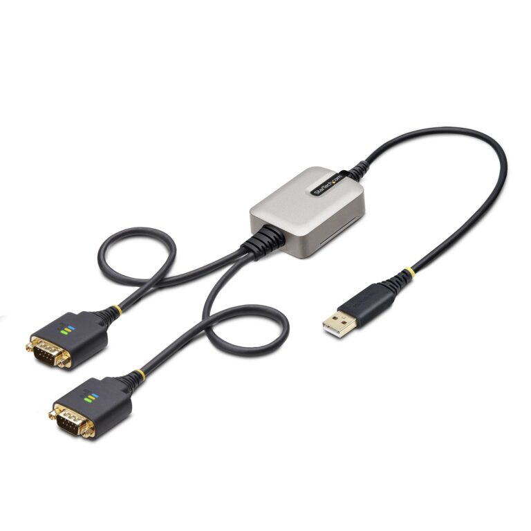 StarTech.com 2ft (60cm) 2-Port USB to Serial Adapter Cable, Interchangeable DB9 Screws/Nuts, COM Retention, USB-A to DB9 – Rugged TPE Construction