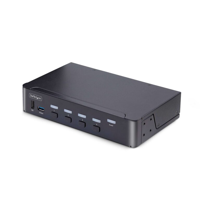 StarTech.com 4-Port DisplayPort KVM Switch, 8K 60Hz / 4K 144Hz, Single Display, DP 1.4, 2x USB 3.0 Ports, 4x USB 2.0 – OS Independent, Metal Housing