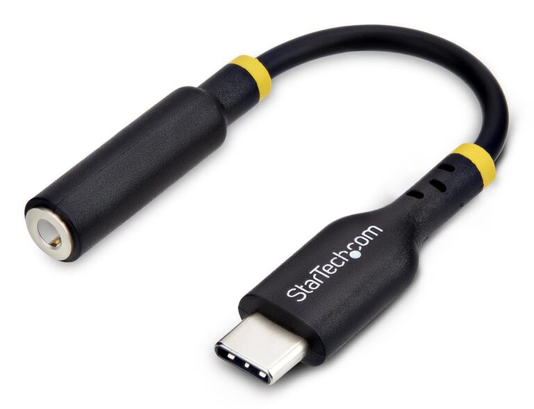 StarTech.com 5in (12.7cm) USB-C to 3.5mm TRRS Headphone/Headset Jack Audio Adapter, USB Type-C Aux Dongle, 32-bit DAC, Supports USB-C/Thunderbolt,