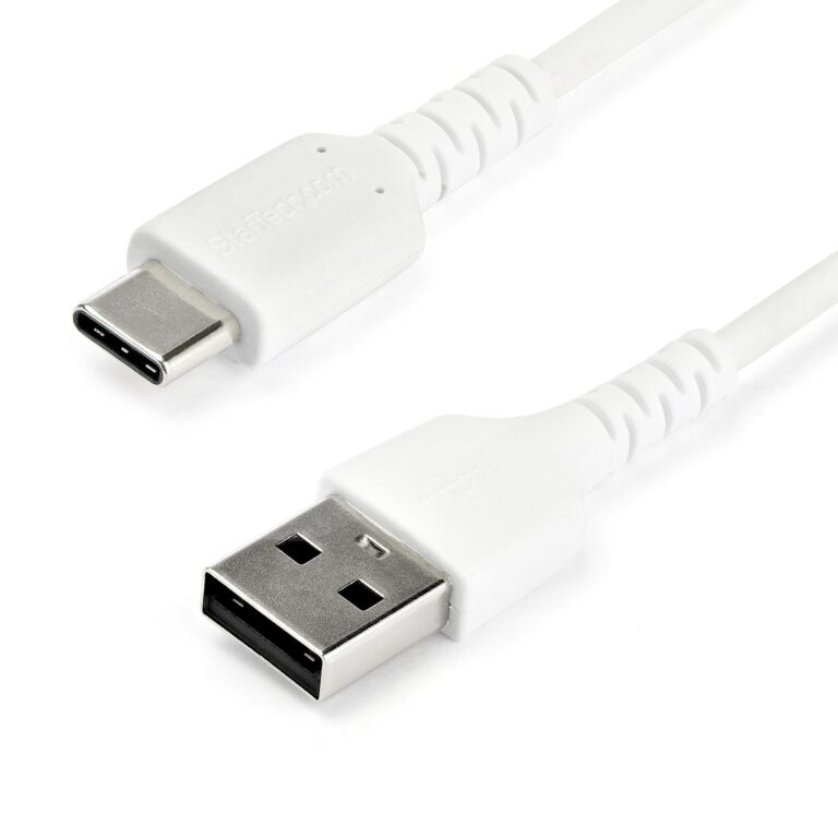 StarTech.com 3ft (1m) USB-A to USB-C Fast Charging Cable, Rugged, Charge & Sync, 3A, USB 2.0, White TPE Jacket and Aramid Fiber – USB Charging Cord