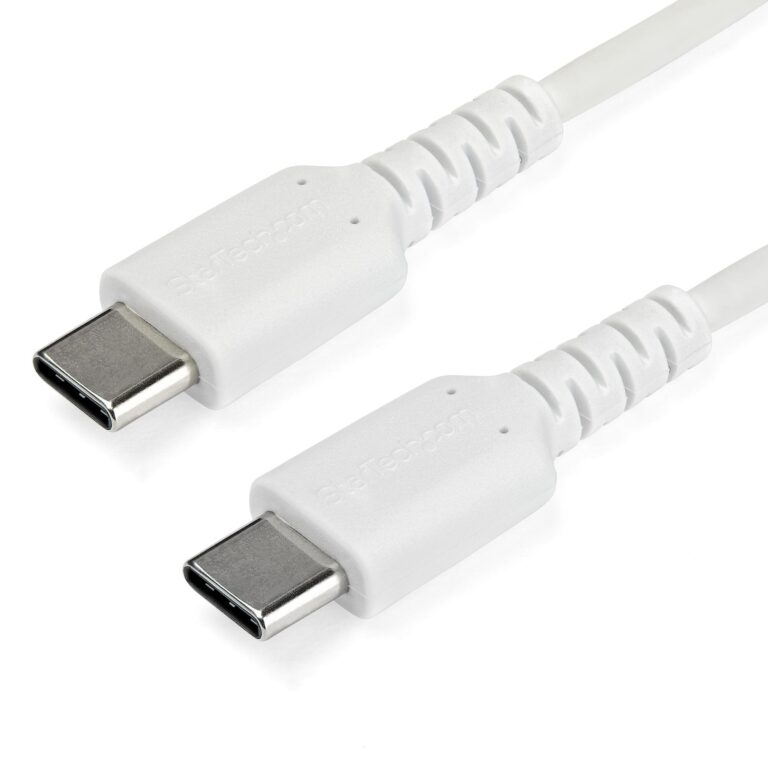 StarTech.com 3ft (1m) USB-C Fast Charging Cable, Rugged, Charge & Sync, 60W (3A) PD, USB 2.0, White TPE Jacket and Aramid Fiber – USB C Charging Cord