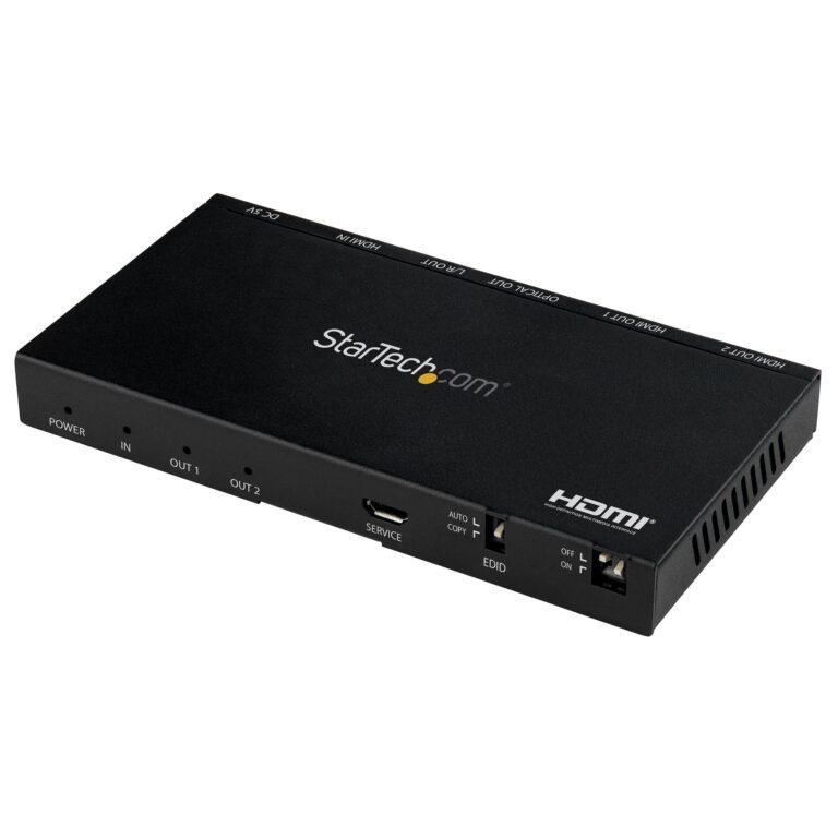 StarTech.com 2-Port HDMI Splitter (1×2) – 4K 60Hz UHD HDMI 2.0 Audio Video Splitter w/ Scaler & Audio Extractor (3.5mm/SPDIF) – Dual – TV/Projector