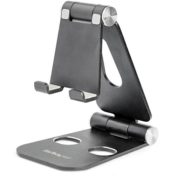 StarTech.com Phone and Tablet Stand – Foldable Universal Mobile Device Holder for Smartphones & Tablets – Adjustable Multi-Angle Ergonomic – Black