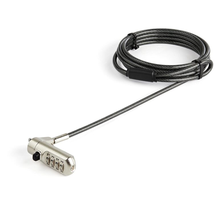 StarTech.com 6.6ft (2m) Laptop Cable Lock – Nano Slot Compatible 4 Digit Combination Security Cable Lock – Anti-Theft Vinyl Coated Steel Cable – TAA