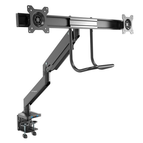 StarTech.com Desk Mount Dual Monitor Arm with USB & Audio – Slim Full Motion Adjustable Dual Monitor VESA Mount for up to 32″ – C-Clamp/Grommet