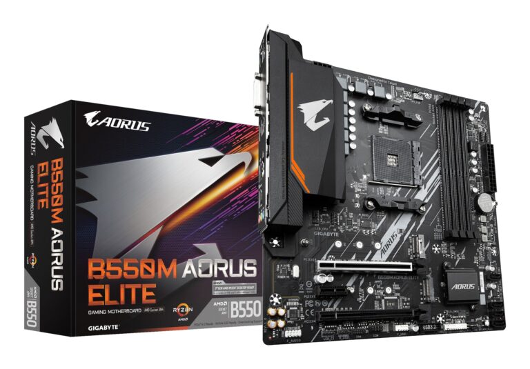 GIGABYTE B550M AORUS ELITE Motherboard – AMD Ryzen 5000 CPUs, 5+3 Phases VRM, up to 4733MHz DDR4, 1xPCIe 4.0 + 1xPCIe 3.0 M.2, 1GbE LAN, USB 3.2 Gen 1
