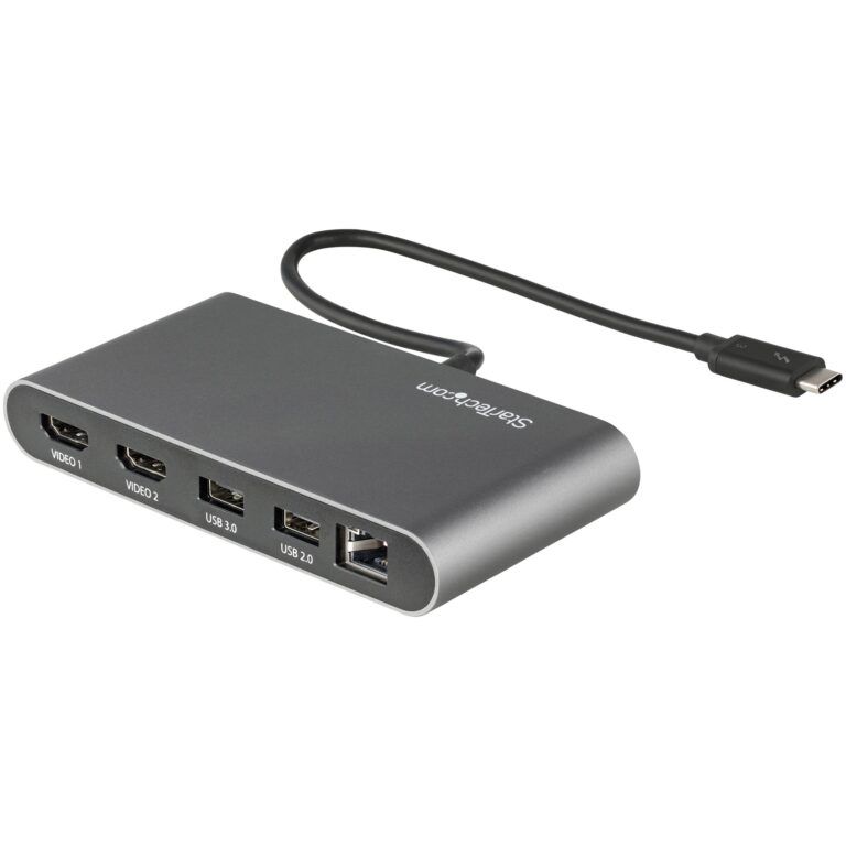 StarTech.com Dual-Monitor Thunderbolt Mini Dock, 4K 60Hz HDMI, Driverless Hub for Windows & Mac, Gigabit Ethernet, 1 x USB 5Gbps & 1x USB 2.0, 11in
