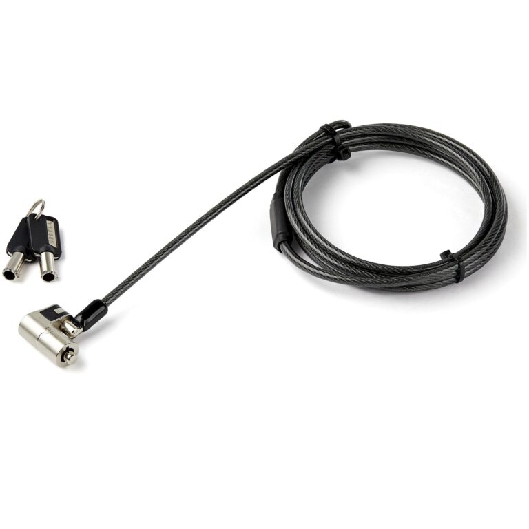 StarTech.com 6.6ft (2m) 3-in-1 Universal Laptop Cable Lock – Keyed Laptop/Desktop Security Cable Lock Compatible w/ K-Slot, Nano & Wedge Slot – TAA