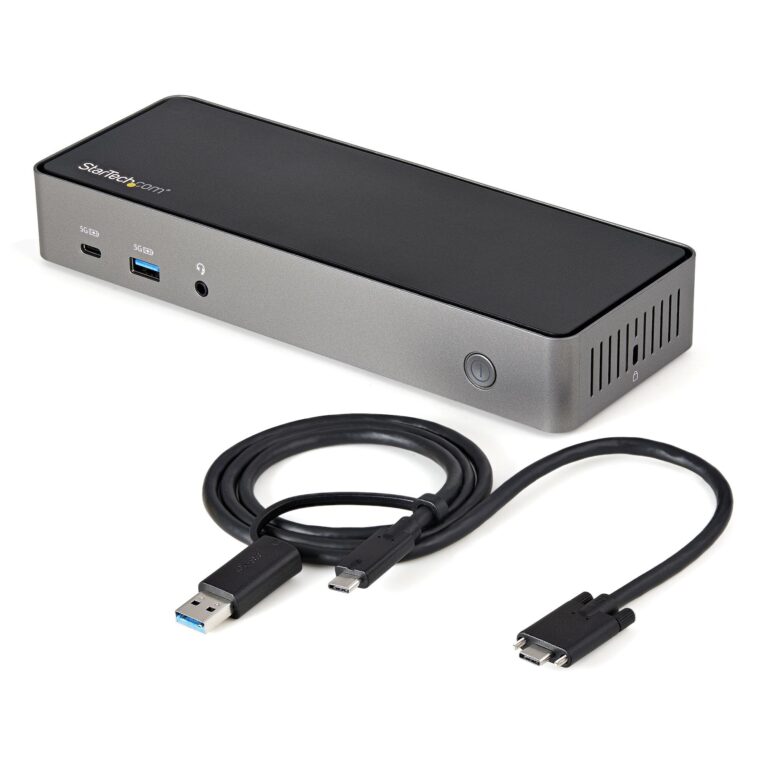StarTech.com USB-C & USB-A Dock – Hybrid Universal Triple Monitor Laptop Docking Station DisplayPort & HDMI 4K 60Hz – 85W Power Delivery, 6x – TAA