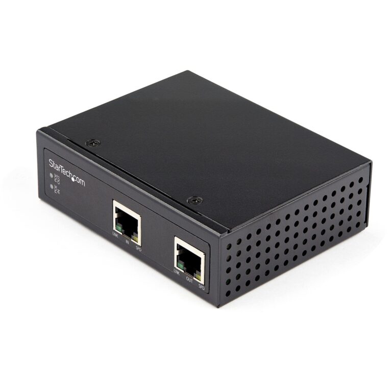 StarTech.com Industrial Single Port Gigabit PoE Extender – 60W 802.3bt PoE /PoE+/ PoE++ – 100m/ 330ft – Power Over Ethernet Network Range – TAA