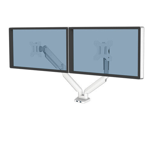 Fellowes Platinum Series Dual Monitor Arm – Monitor Mount for Two 8KG 40 Inch Screens – Adjustable Dual Monitor Desk Mount – Tilt 45° Pan – White
