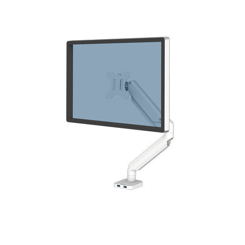 Fellowes Platinum Series Monitor Arm – Monitor Mount for 8KG 40 Inch Screens – Adjustable Monitor Desk Mount – Tilt 45° Pan 180° Swivel 360° – White