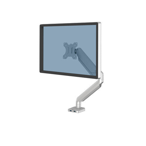 Fellowes Platinum Series Monitor Arm – Monitor Mount for 8KG 40 Inch Screens – Adjustable Monitor Desk Mount – Tilt 45° Pan 180° Swivel 360° – Silver