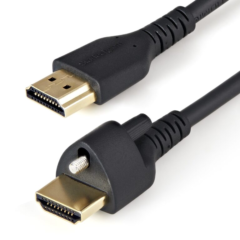 StarTech.com 3ft (1m) Slim HDMI Cable with Locking Screw,4K 60Hz HDR, High Speed HDMI 2.0 Monitor Cable with Locking Screw Connector for Secure – M/M