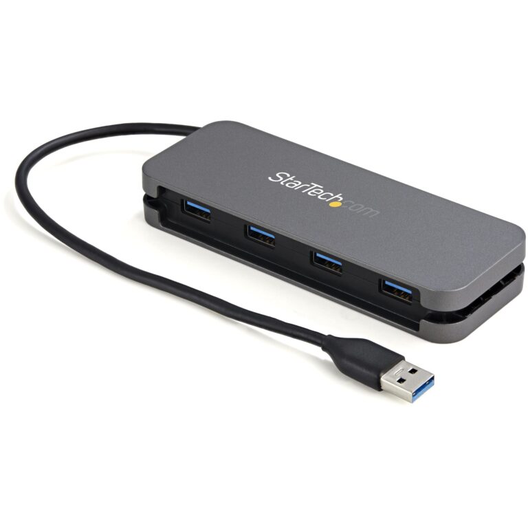 StarTech.com 4 Port USB 3.0 Hub – USB-A to 4x USB-A – SuperSpeed 5Gbps Portable USB – Laptop/Desktop USB Hub with Long Cable 28cm & Cable Management