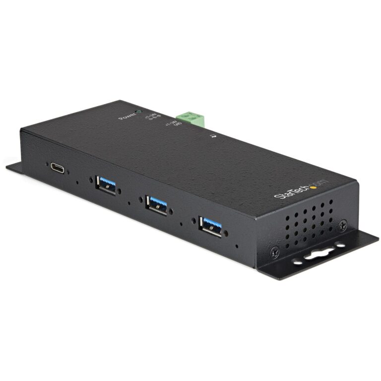 StarTech.com 4-Port USB C Hub 10Gbps – Metal Industrial USB Type-C Hub w/ 3xUSB-A & 1xUSB-C – ESD & Surge Protection – USB-C or USB-A Host – – TAA