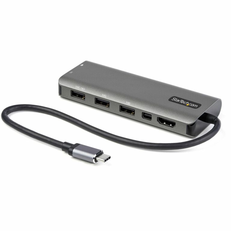 StarTech.com USB C Multiport Adapter – USB-C to HDMI or Mini DisplayPort 4K 60Hz, 100W Power Delivery Pass-Through, 4-Port – w/ 12″ Attached Cable