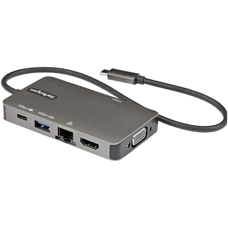 StarTech.com USB-C Multiport Adapter – USB-C to 4K 30Hz HDMI or 1080p VGA – USB Type-C Mini Dock w/ 100W Power Delivery – 12″ (30cm) Attached Cable