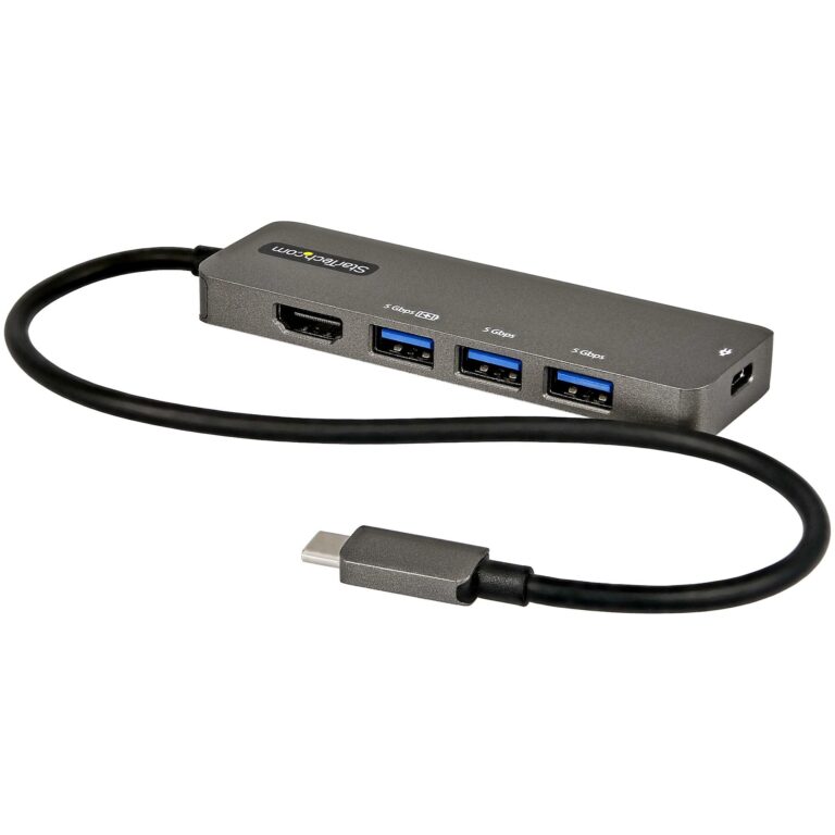 StarTech.com USB C Multiport Adapter – USB-C to HDMI 2.0b 4K 60Hz (HDR10), 100W Power Delivery Pass-Through, 4-Port – 12″ (30cm) Long Attached Cable
