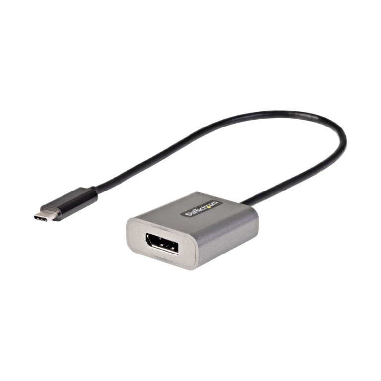 StarTech.com USB C to DisplayPort Adapter – 8K/4K 60Hz USB-C to DisplayPort 1.4 Adapter Dongle – USB Type-C to DP Monitor – w/12″ Long Attached Cable