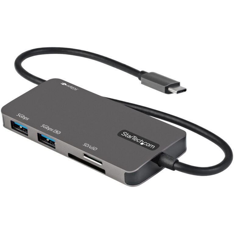 StarTech.com USB C Multiport Adapter – USB-C to 4K HDMI, 100W Power Delivery Pass-through, SD/MicroSD Slot, 3-Port – 12″ (30cm) Long Attached Cable
