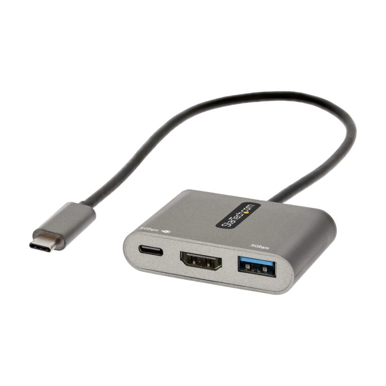 StarTech.com USB C Multiport Adapter, USB-C to HDMI 4K Video, 100W PD Pass-Through, USB 3.0 Hub 5Gbps (1xType-C/1xA), USB-C Mini Dock, USB-C Travel