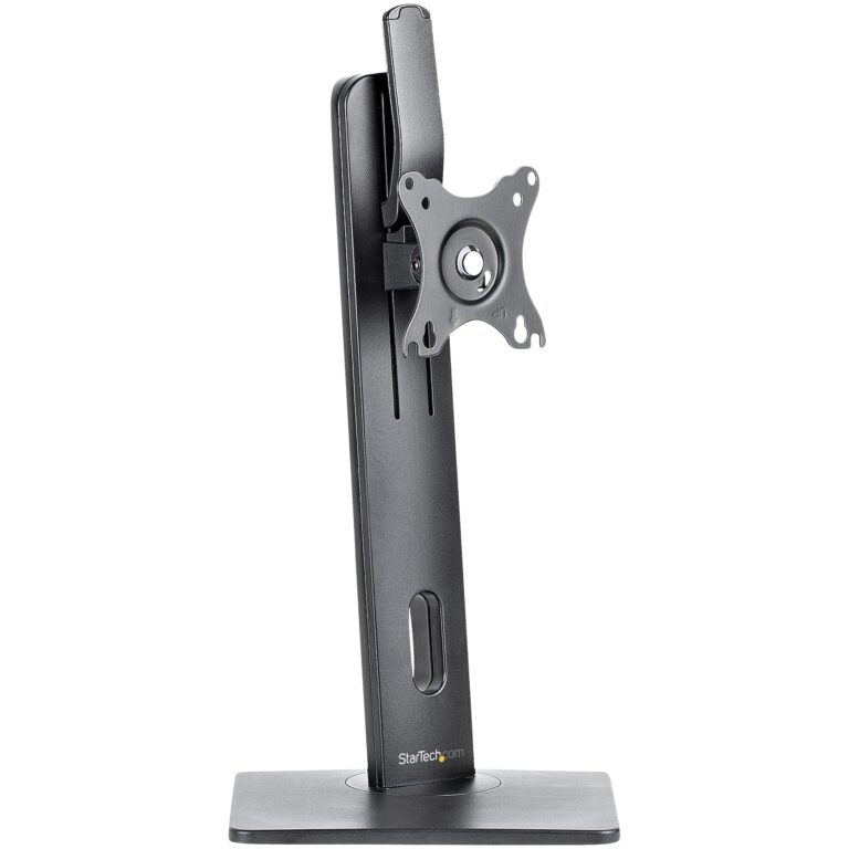 StarTech.com Free Standing Single Monitor Mount – Height Adjustable Monitor Stand – For VESA Mount Displays up to 32″ (15lb/7kg) – Tilt/Swivel/Rotate