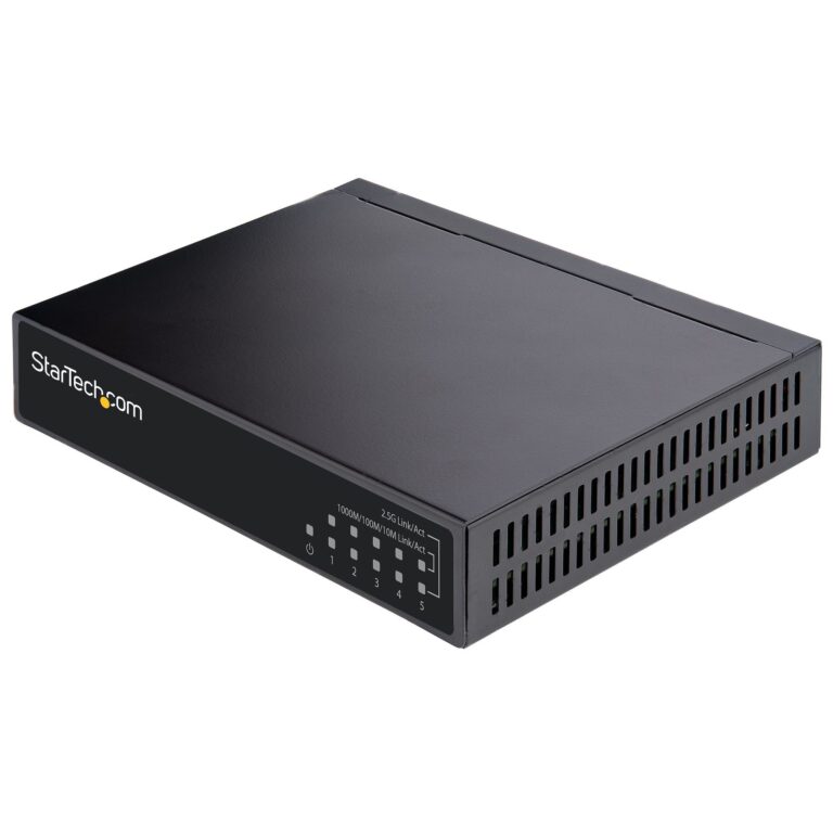 StarTech.com Unmanaged 2.5G Switch – 5 Port Gigabit Switch – 2.5GBASE-T Unmanaged Ethernet Switch – Ethernet Splitter – Din Rail or Wall – 9K Jumbo