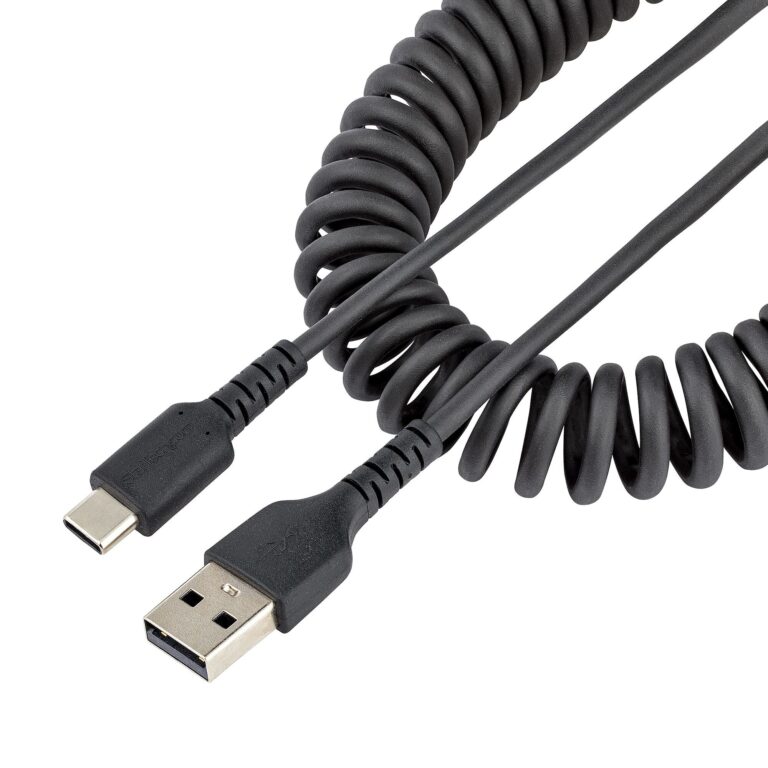 StarTech.com 3.3ft (1m) USB-A to USB-C Fast Charging Cable, Rugged, Coiled, Charge & Sync, 3A, USB 2.0, TPE Jacket and Aramid – USB Charging Cord