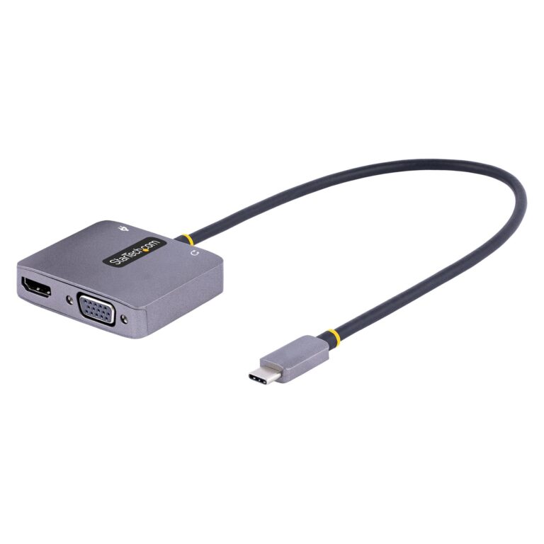 StarTech.com USB C Video Adapter, USB C to HDMI VGA Multiport Adapter, 3.5mm Audio, 4K 60Hz HDR, 100W PD Pass-Through, – USB C Display Travel Adapter
