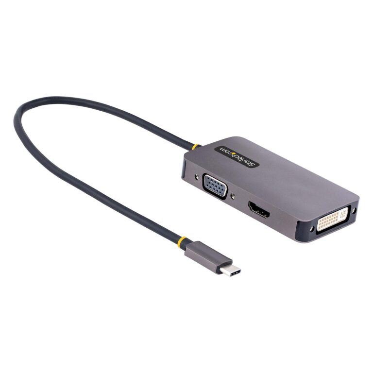 StarTech.com USB C Video Adapter, USB C to HDMI DVI VGA Adapter, Up to 4K 60Hz, Aluminum, Multiport Video Display Adapter, Thunderbolt 3 / 4
