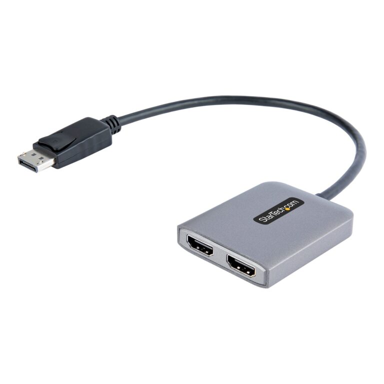 StarTech.com DP to Dual HDMI MST HUB – Dual HDMI 4K 60Hz – DisplayPort Multi Monitor Adapter with 1ft / 30cm cable – DP 1.4 – DP to HDMI Splitter