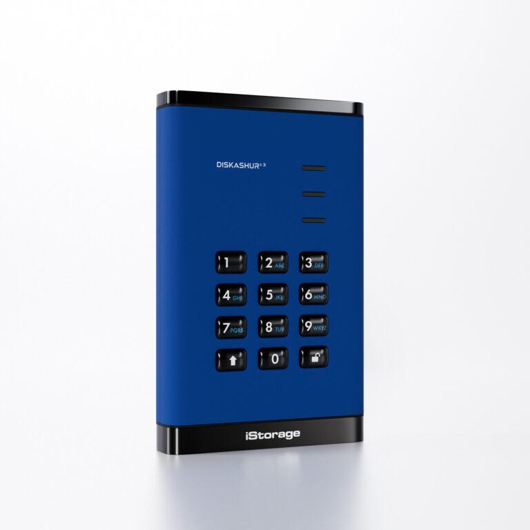 iStorage diskAshur³ 500GB Blue | Secure Portable Hard Drive | FIPS 140-3 Level 3 Complaint |Common Criteria EAL 5+ | PIN protected | AES-XTS 256-bit