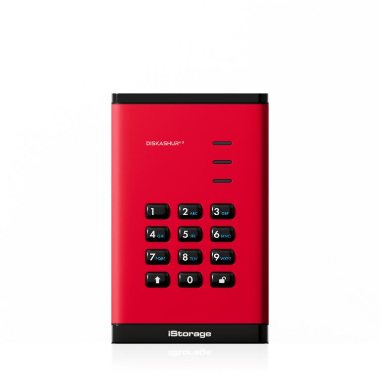 iStorage diskAshur³ HDD 4TB Red | Secure Portable Hard Drive | FIPS 140-3 Level 3 Complaint |Common Criteria EAL 5+ | PIN protected | AES-XTS 256-bit