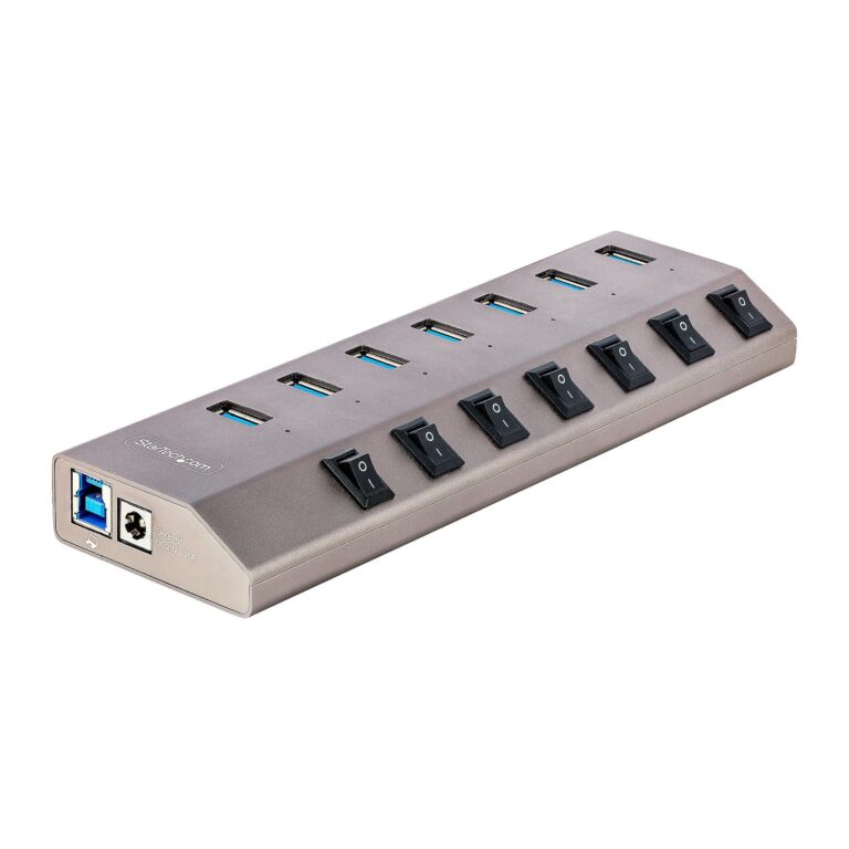 StarTech.com 7 Port Self-Powered USB C Hub with Individual On/Off Switches, USB 3.0 (5Gbps) Expansion Hub with Power Supply, Desktop Laptop USB-C to