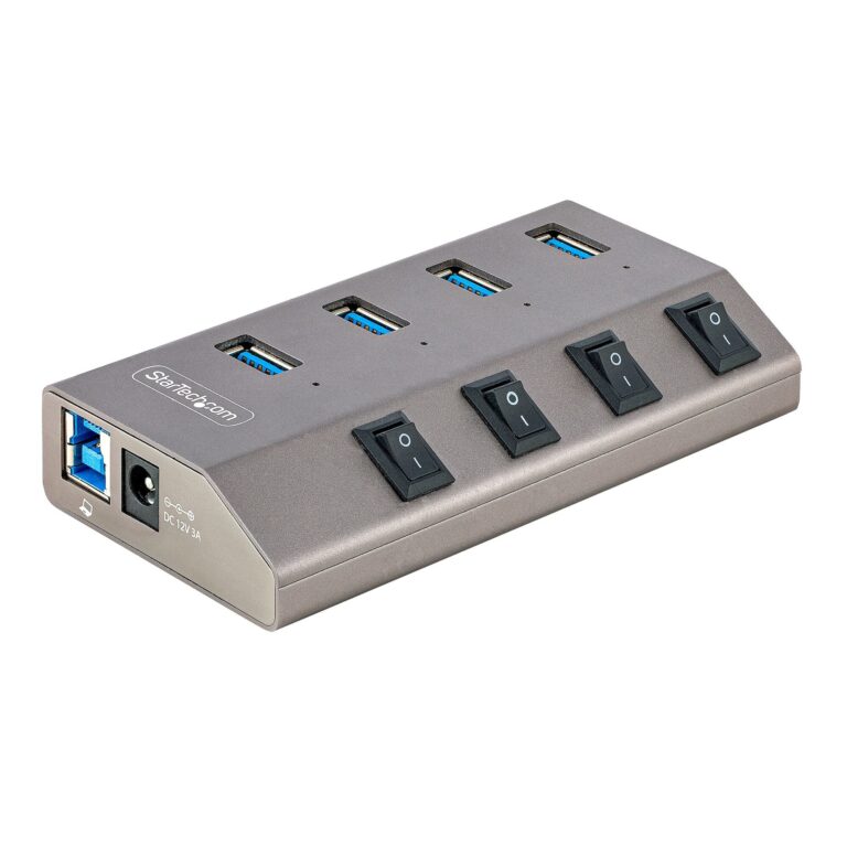 StarTech.com 4 Port Self-Powered USB C Hub with Individual On/Off Switches, USB 3.0 (5Gbps) Expansion Hub with Power Supply, Desktop Laptop USB-C to