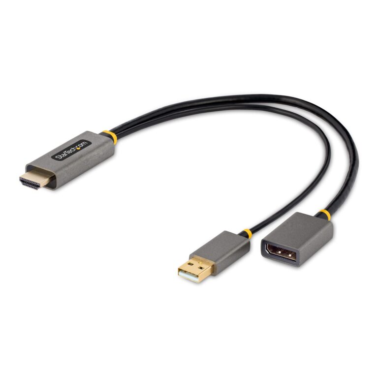 StarTech.com 1ft (30cm) HDMI to DisplayPort Adapter Cable, Active 4K 60Hz HDMI 2.0 to DP 1.2 Converter, HDR, USB Bus Powered, HDMI Source to